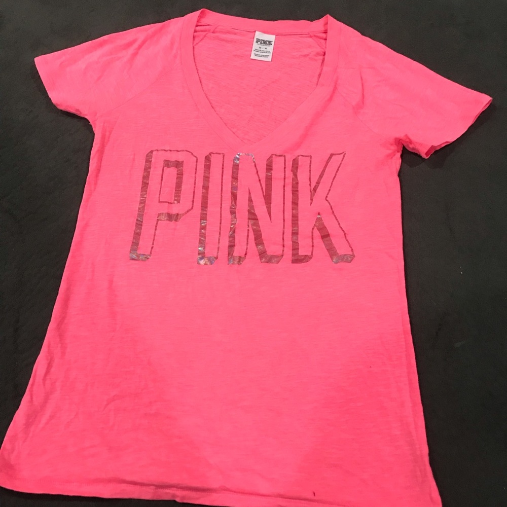 Pink and Holo PINK Victoria’s Secret T-shirt SZ M